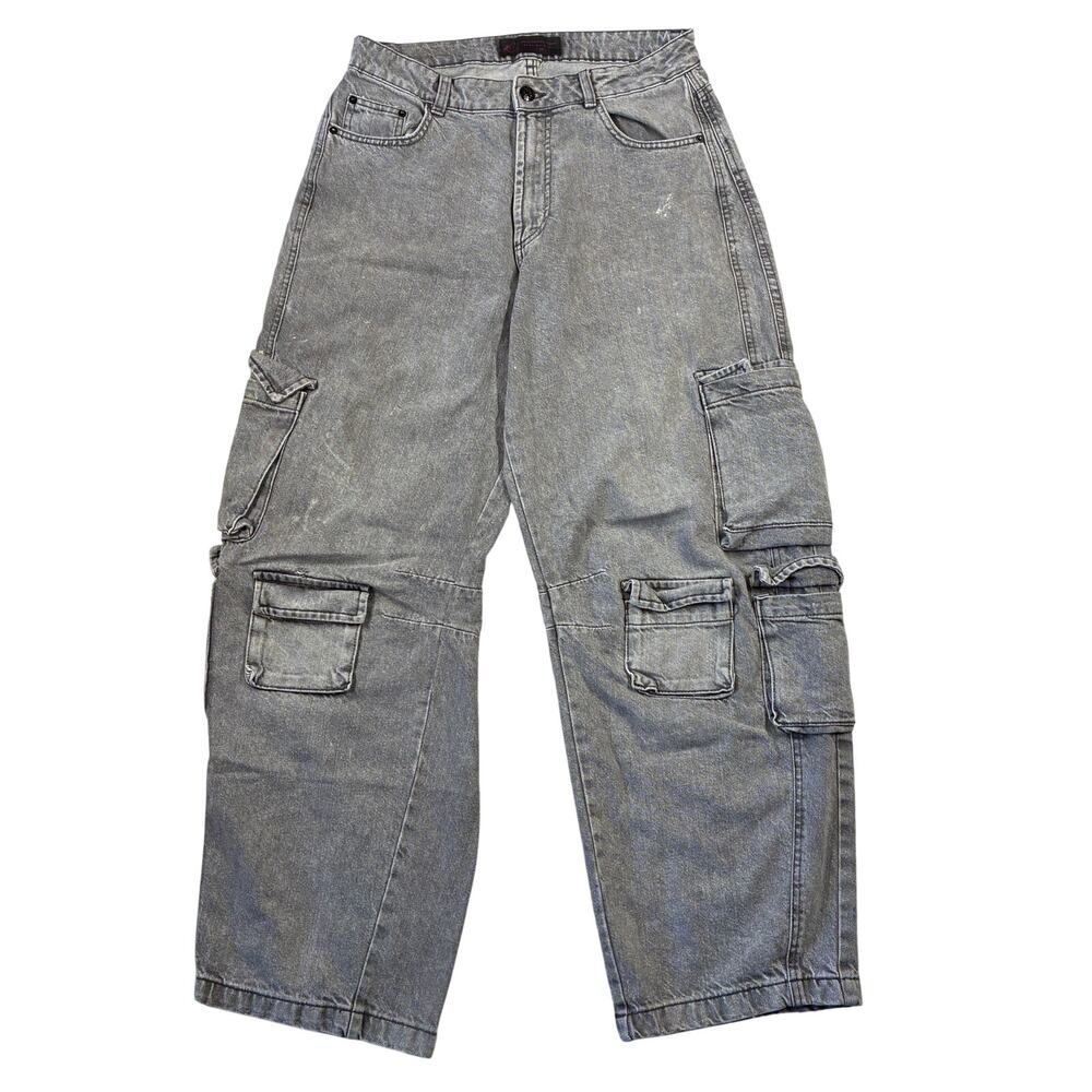 Love For Humanity Cargo Jean Womens 7/28 Gray Premium Denim Wide Leg Baggy Retro